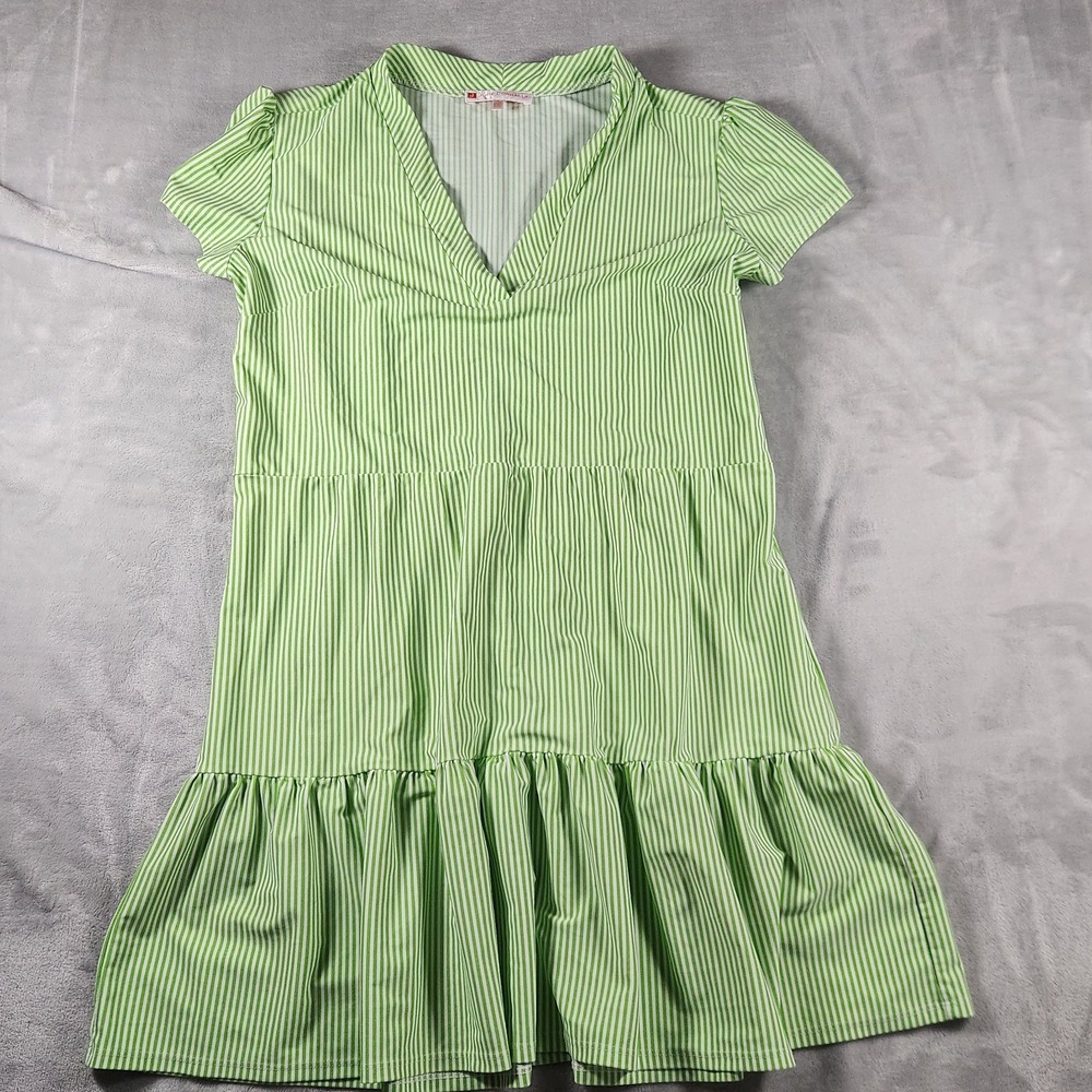 Jude Connally Ginger Dress L Jude Cloth Pinstripe Green Preppy Coastal Classic